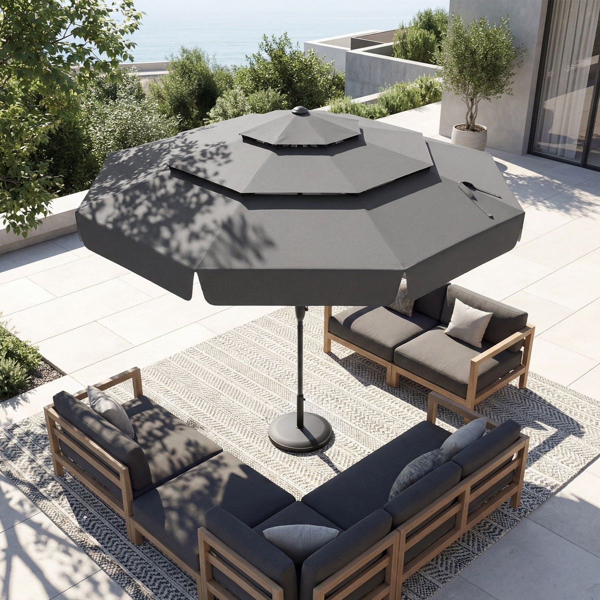 3M Patio Umbrella with 3-Tier Vented Top and 8 Ribs for Outdoor Yard
