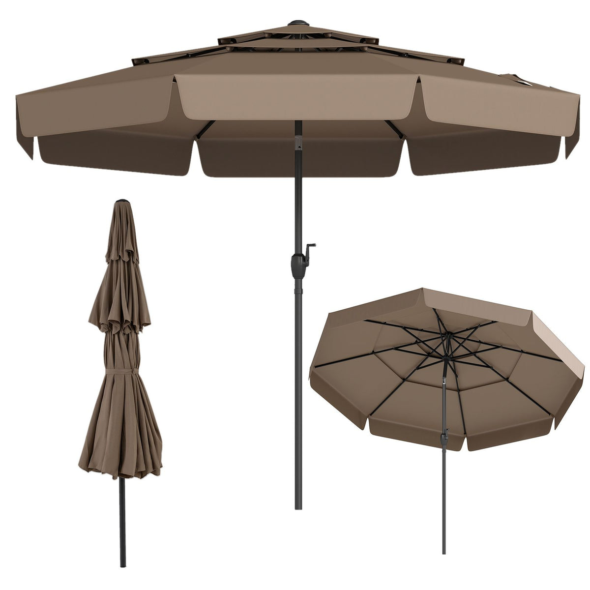 3M Patio Umbrella with 3-Tier Vented Top and 8 Ribs for Outdoor Yard