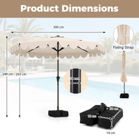 3M Patio Umbrella with Weighted Base Sandbags Push Button Tilt