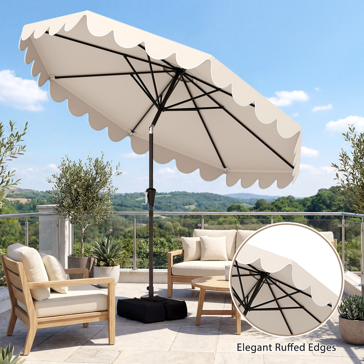 3M Patio Umbrella with Weighted Base Sandbags Push Button Tilt