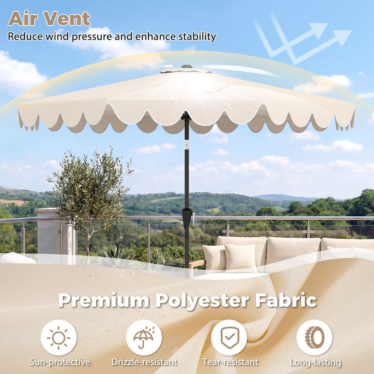 3M Patio Umbrella with Weighted Base Sandbags Push Button Tilt