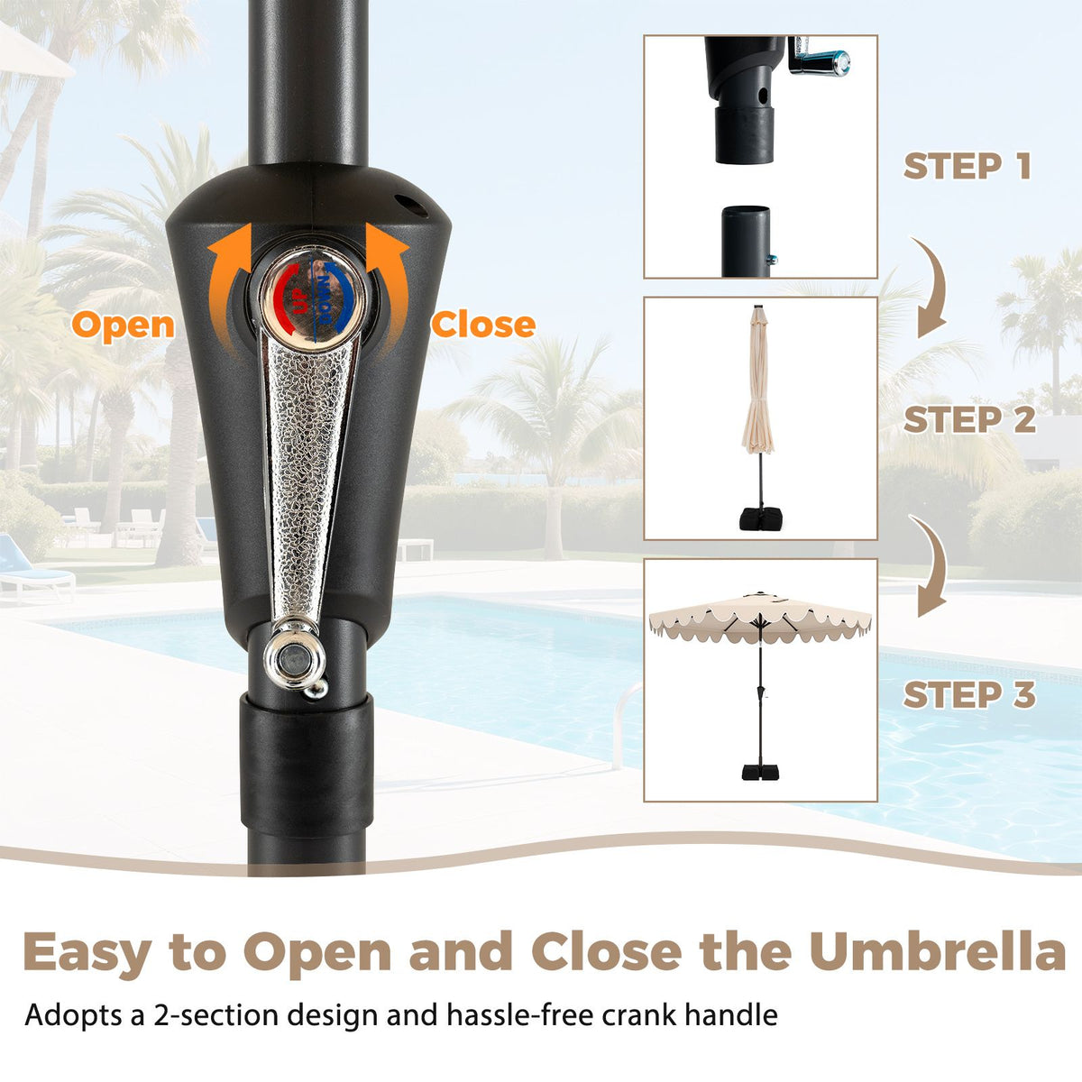 3M Patio Umbrella with Weighted Base Sandbags Push Button Tilt