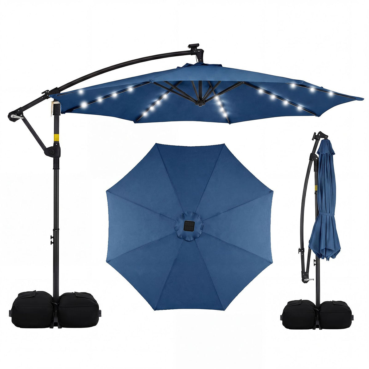 3m Solar Offset Hanging Umbrella with 32 LED Lights and 360° Rotation