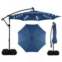 3m Solar Offset Hanging Umbrella with 32 LED Lights and 360° Rotation