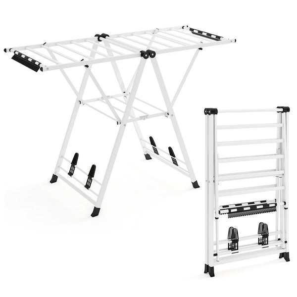 Foldable Metal Laundry Drying Rack with Height Adjustable Wings, 16 Drying Rails