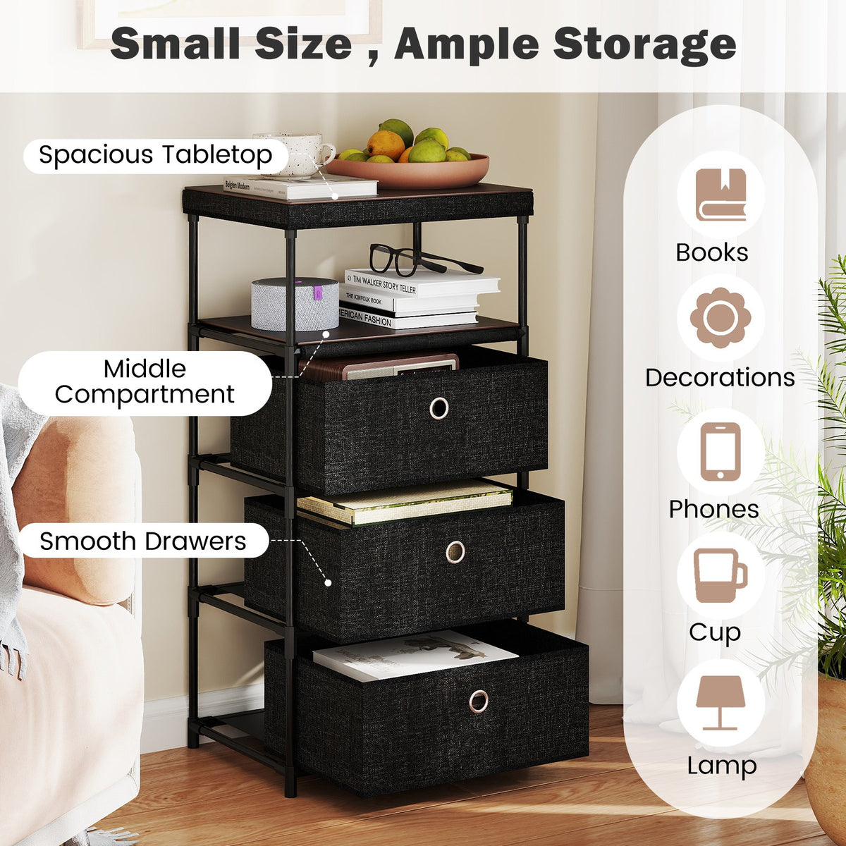 Narrow Dresser with 5 Drawers Slim Storage Tower Space-Saving Chest of Drawers