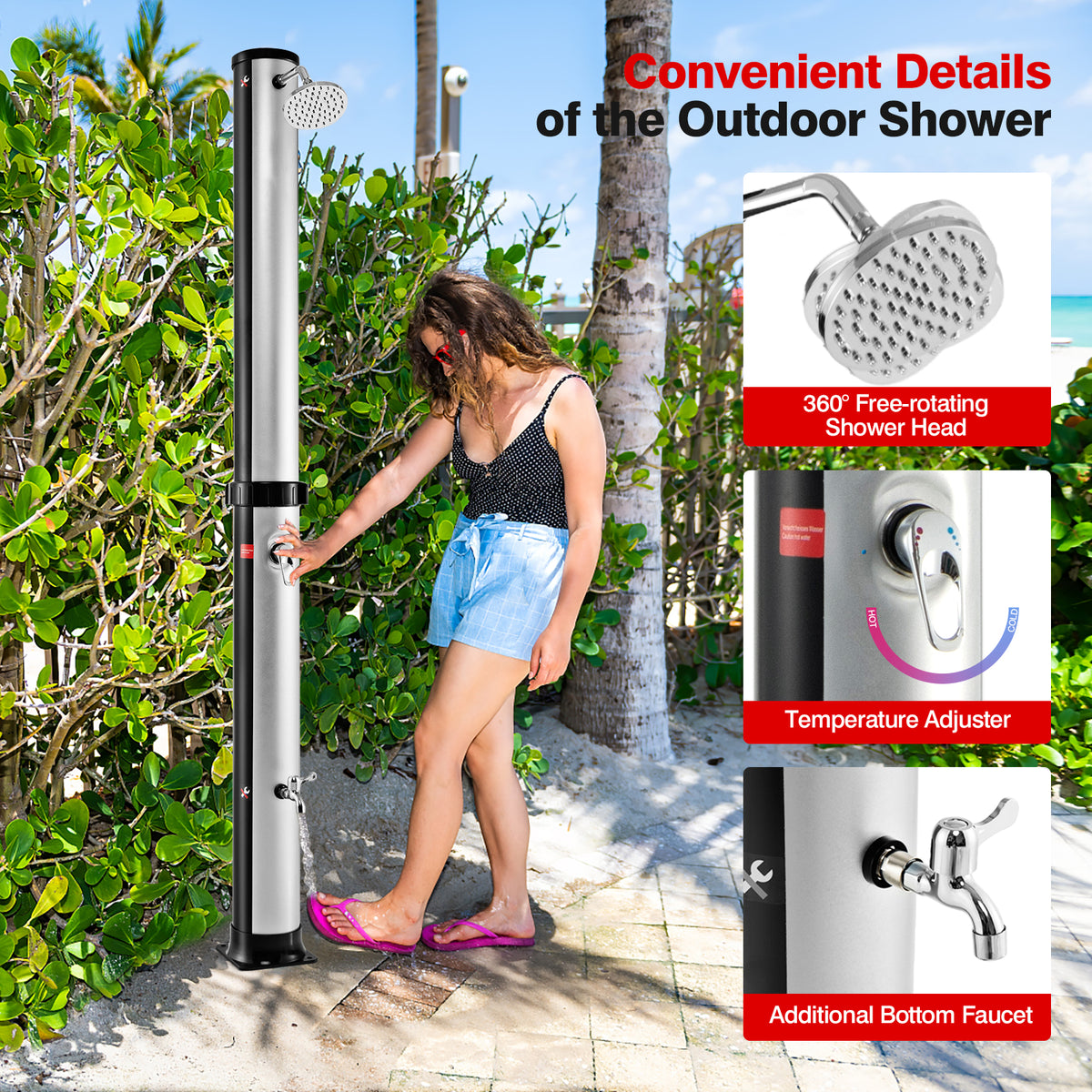 38L Outside Drench Shower, Freestanding Outdoor Shower with Rotating Shower Head