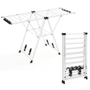 Foldable Metal Laundry Drying Rack with Height Adjustable Wings, 18 Drying Rails