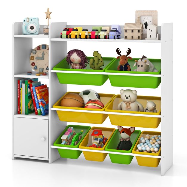 Kids Bookshelf with 8 Storage Boxes and 2 Open Shelves