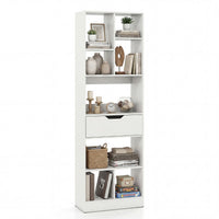 Tall Freestanding Bookshelf with Drawer and 7 Open Cubes