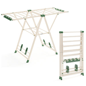 Foldable Metal Laundry Drying Rack with Height Adjustable Wings, 16 Drying Rails
