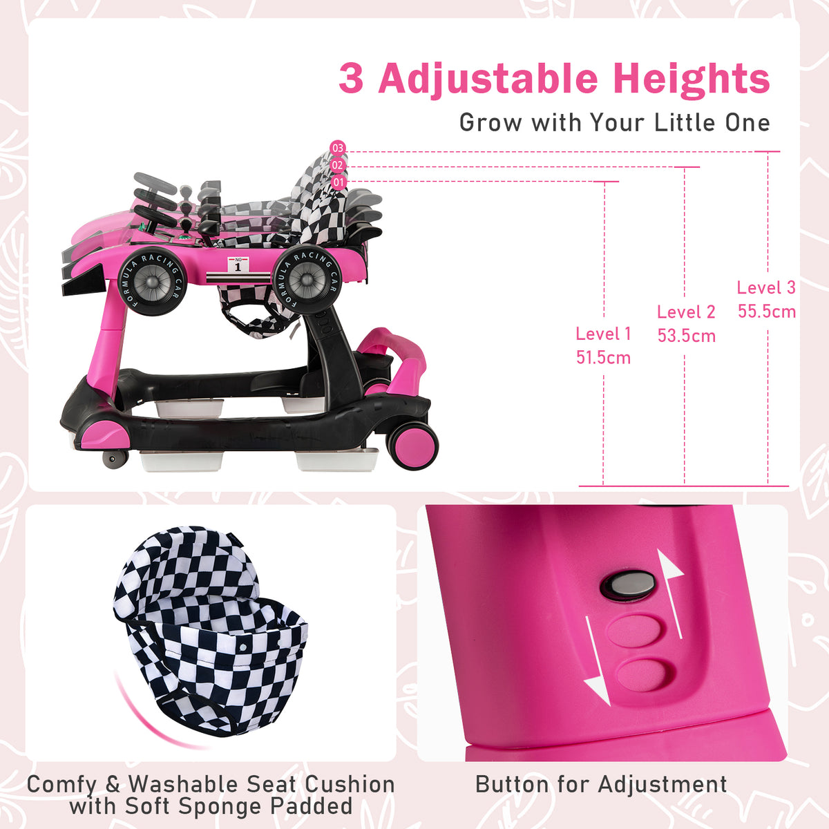 4-in-1 Baby Walker, Foldable Baby Activity Walker