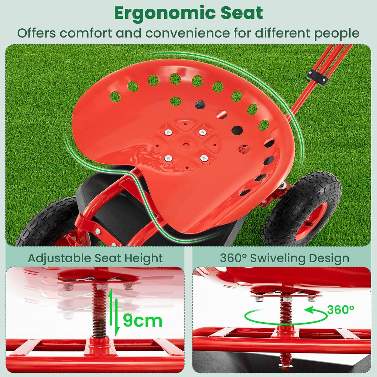 Steerable Garden Cart w/Extendable Handle