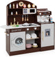 Kids Kitchen Playset, Wooden Pretend Play Kitchen w/Clock, Microwave, Sink, Dish Rack, Washing Machine, Ice & Coffee Makers
