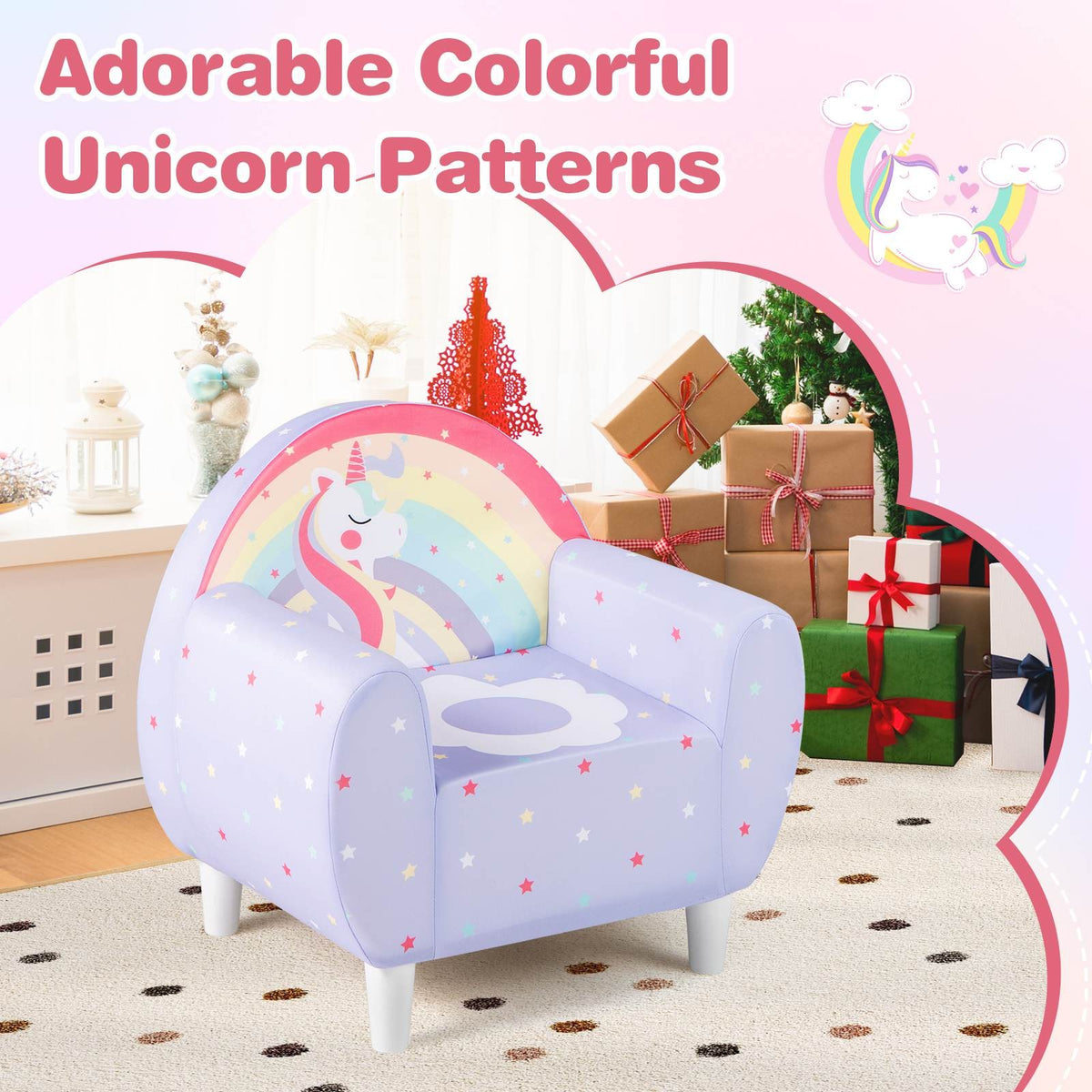 Kids Sofa Toddler Upholstered Armchair Unicorn Children Reading Chair