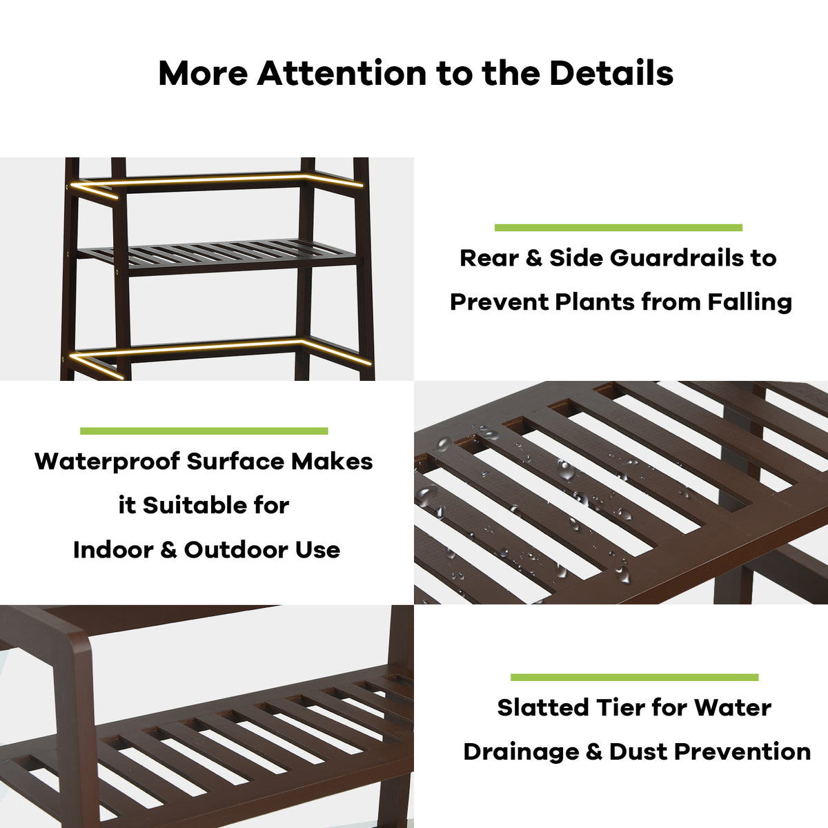 Freestanding 4-Tier Bamboo Plant Rack with Guardrails