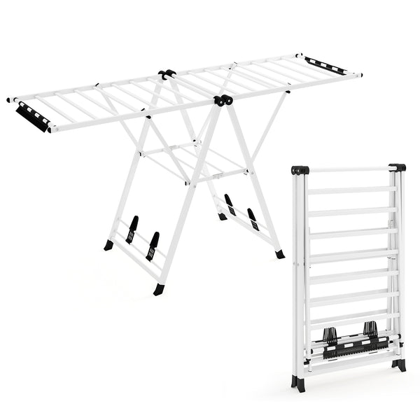 Foldable Metal Laundry Drying Rack with Height Adjustable Wings, 20 Drying Rails