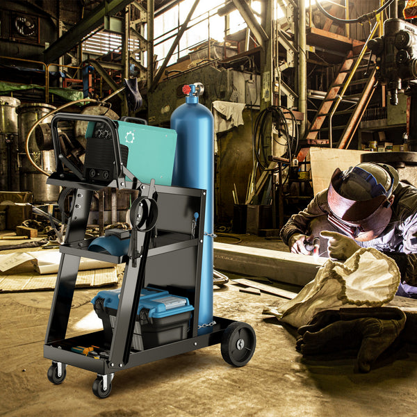 3-Tier Welding Cart, Rolling Welder Cart w/ Tilt-Table & 4 Wheels