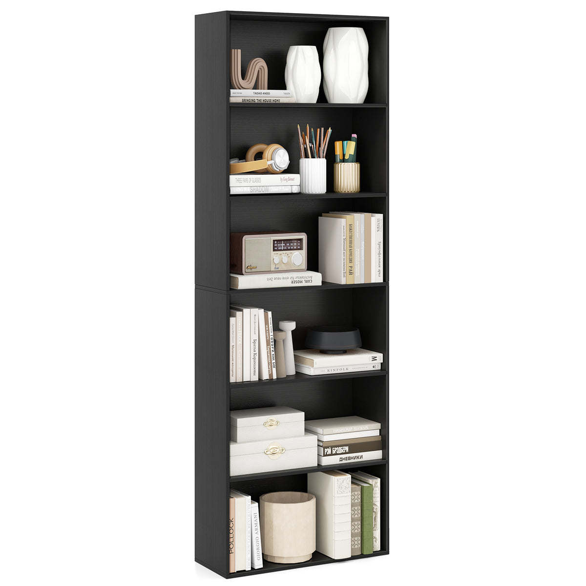 6-Tier Open Bookcase, 178 cm Tall Floor Standing Book Storage Organizer