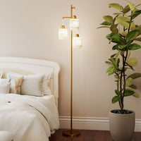 3-Light Floor Lamp Farmhouse Standing Tree Lamp with 3 Boho Lampshades
