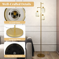 3-Light Floor Lamp Farmhouse Standing Tree Lamp with 3 Boho Lampshades