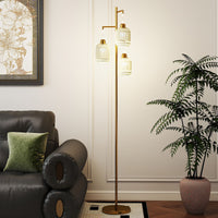 3-Light Floor Lamp Farmhouse Standing Tree Lamp with 3 Boho Lampshades