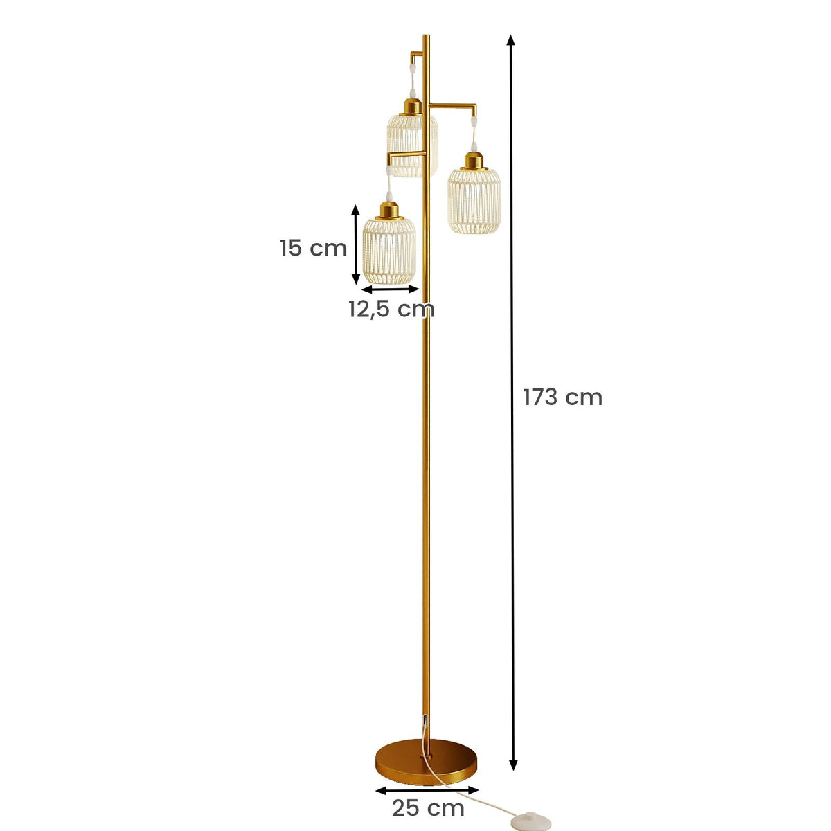 3-Light Floor Lamp Farmhouse Standing Tree Lamp with 3 Boho Lampshades