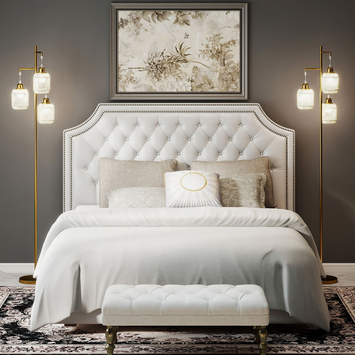 3-Light Floor Lamp Farmhouse Standing Tree Lamp with 3 Boho Lampshades