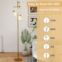 3-Light Floor Lamp Farmhouse Standing Tree Lamp with 3 Boho Lampshades