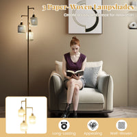 3-Light Floor Lamp Farmhouse Standing Tree Lamp with 3 Boho Lampshades