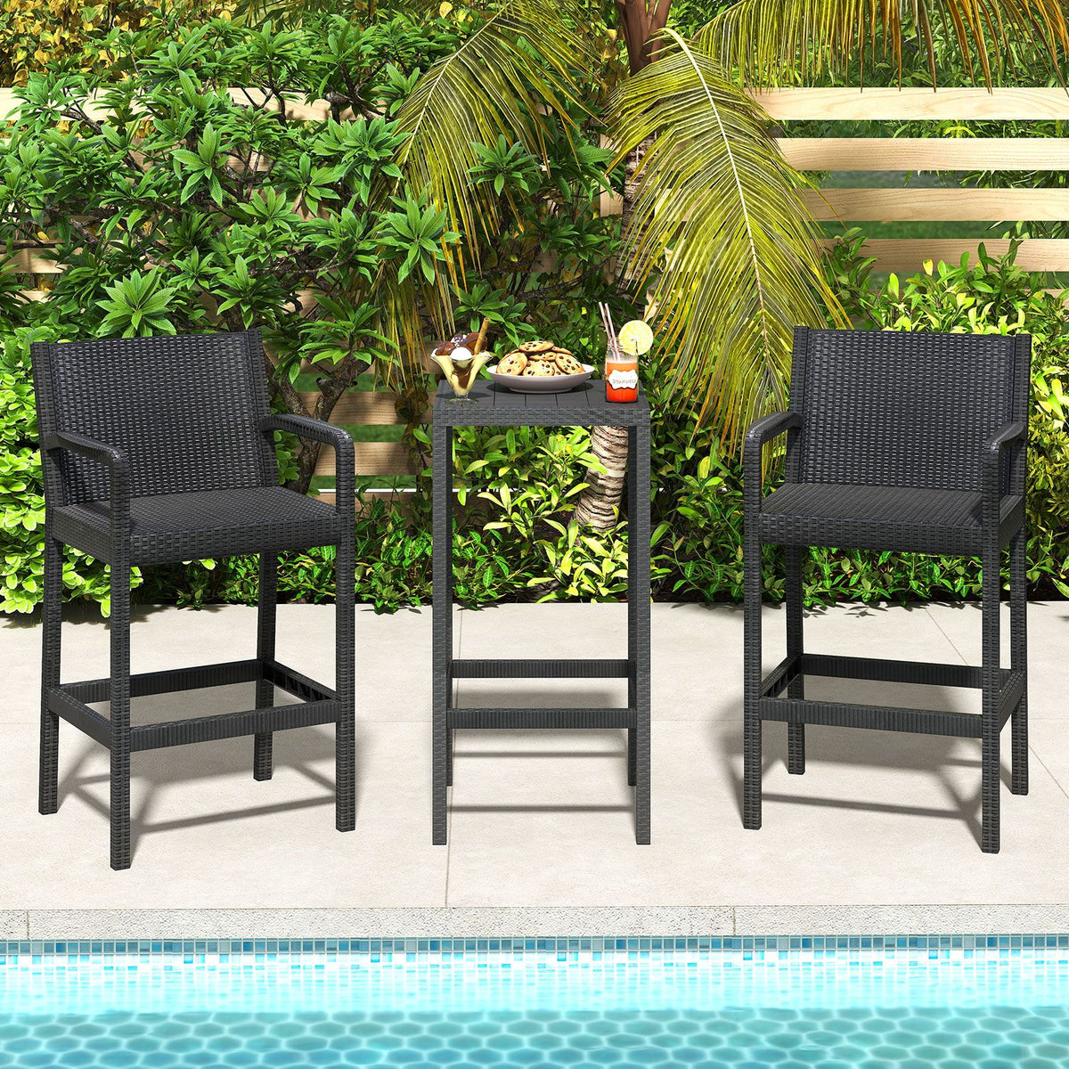 3 Pieces Patio Bar Set Outdoor Bistro Set with 2 Stools and 1 Bar Table