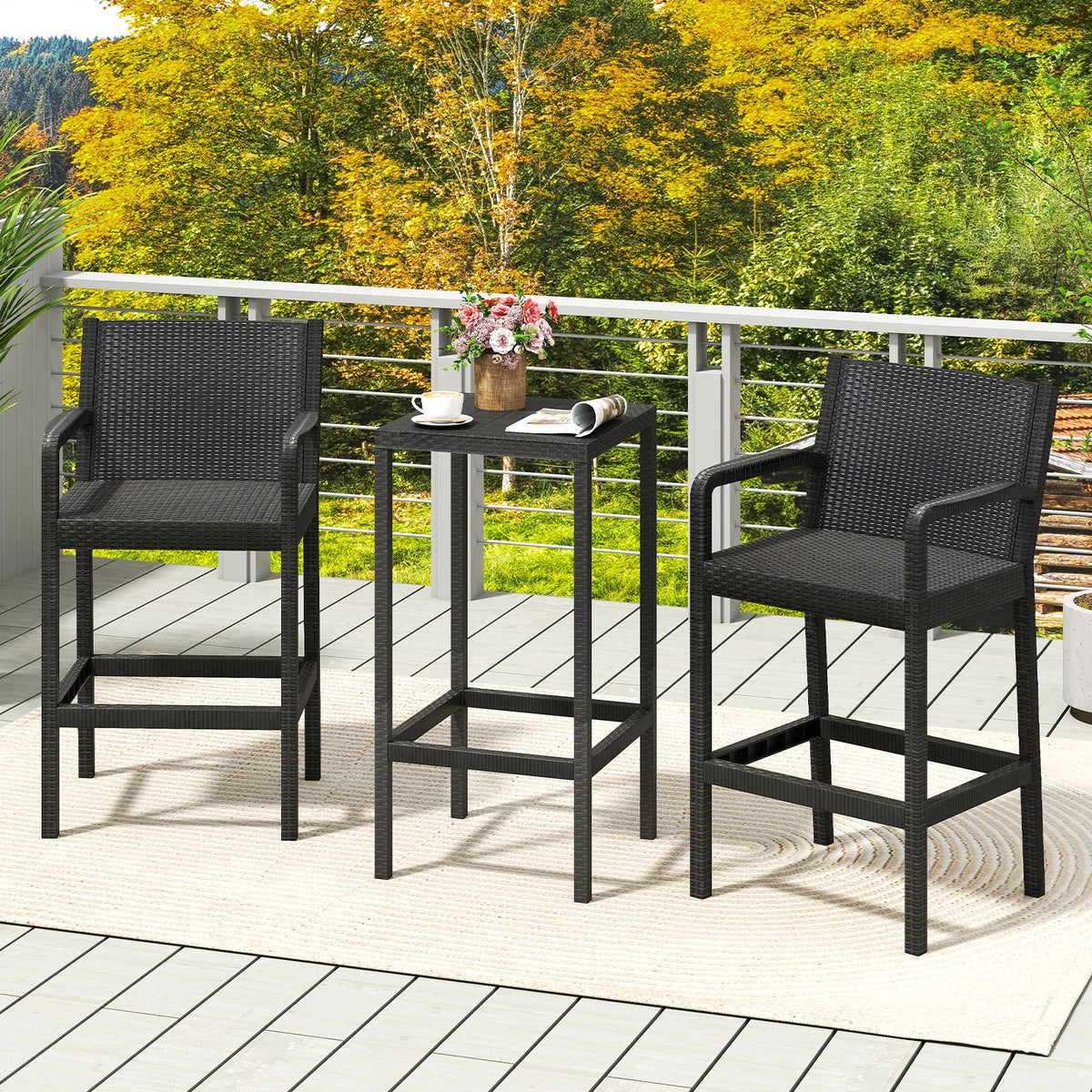3 Pieces Patio Bar Set Outdoor Bistro Set with 2 Stools and 1 Bar Table