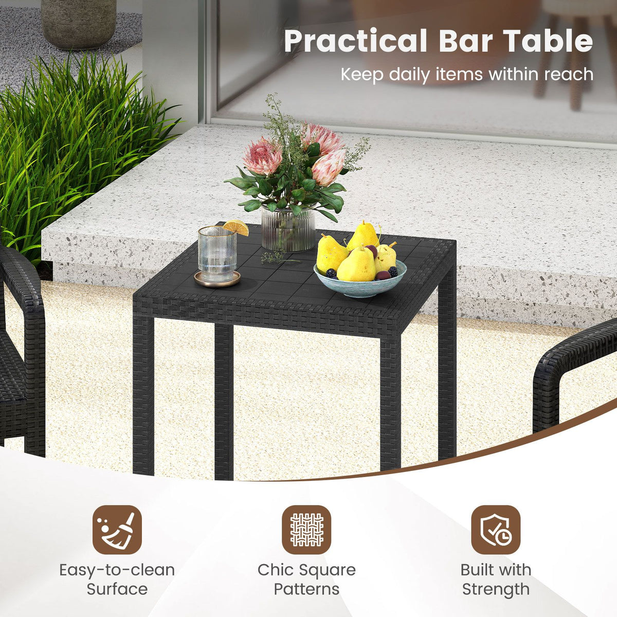 3 Pieces Patio Bar Set Outdoor Bistro Set with 2 Stools and 1 Bar Table