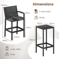 3 Pieces Patio Bar Set Outdoor Bistro Set with 2 Stools and 1 Bar Table