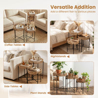 Set of 3 Round Nesting Side Tables with Metal Legs Boho Coffee Tables