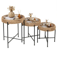 Set of 3 Round Nesting Side Tables with Metal Legs Boho Coffee Tables