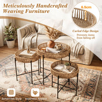 Set of 3 Round Nesting Side Tables with Metal Legs Boho Coffee Tables