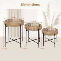 Set of 3 Round Nesting Side Tables with Metal Legs Boho Coffee Tables