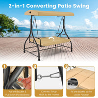 3 Seat Outdoor Porch Swing 2-in-1 Swing Glider with Adjustable Canopy