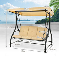3 Seat Outdoor Porch Swing 2-in-1 Swing Glider with Adjustable Canopy