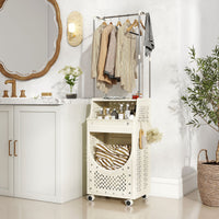 Laundry Cart with Hanging Bar Folding Laundry Hamper