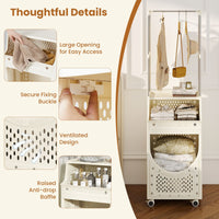 Laundry Cart with Hanging Bar Folding Laundry Hamper