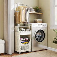 Laundry Cart with Hanging Bar Folding Laundry Hamper