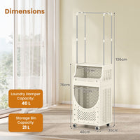 Laundry Cart with Hanging Bar Folding Laundry Hamper
