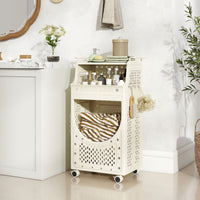 3-Tier Laundry Cart with Hanging Bar Folding Laundry Hamper with Lockable Wheels and Basket