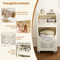 3-Tier Laundry Cart with Hanging Bar Folding Laundry Hamper with Lockable Wheels and Basket