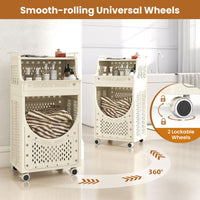 3-Tier Laundry Cart with Hanging Bar Folding Laundry Hamper with Lockable Wheels and Basket