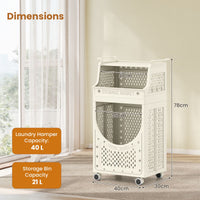 3-Tier Laundry Cart with Hanging Bar Folding Laundry Hamper with Lockable Wheels and Basket