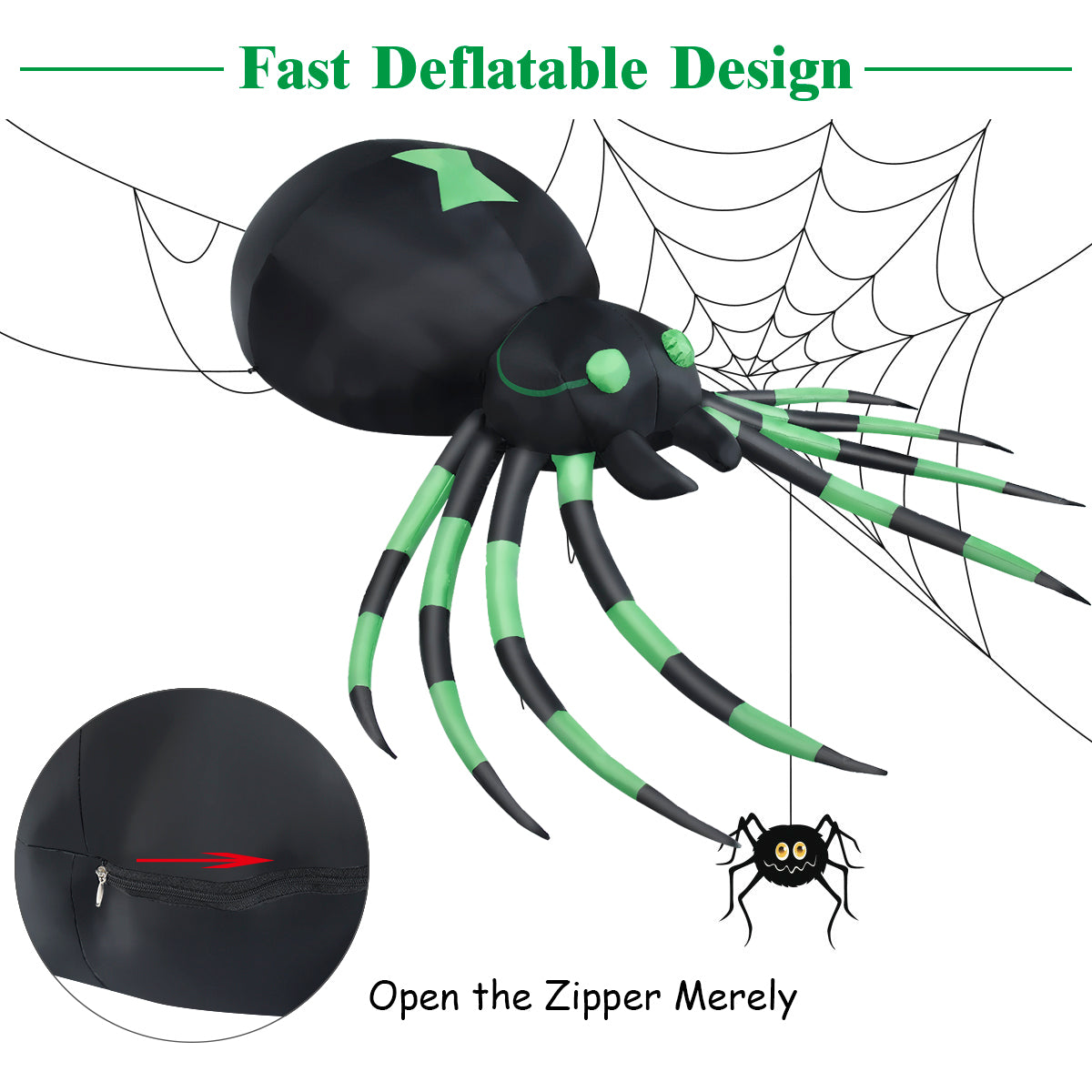 1.8M Halloween Inflatable Spider w/ LED Lights & Powerful Blower