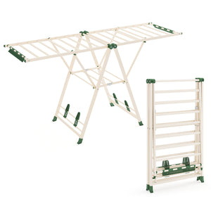 Foldable Metal Laundry Drying Rack with Height Adjustable Wings, 20 Drying Rails